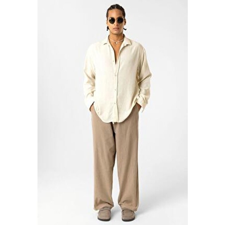 Bel Lastikli Baggy Fit Keten Pantolon Açık Kahve Giyim & İç Giyim Fiyatı