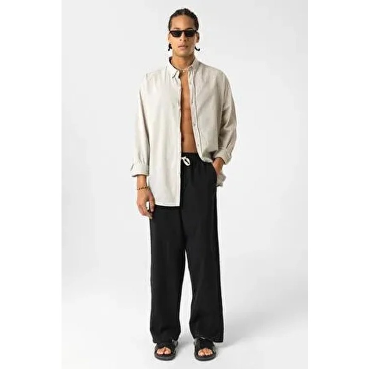 Bel Lastikli Baggy Fit Keten Pantolon Siyah Giyim & İç Giyim Fiyatı