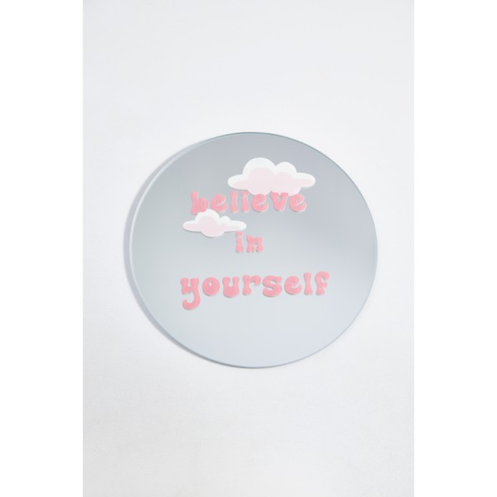 Believe in yourself Yuvarlak Dekoratif Ayna - Pembe Ayna Fiyatı