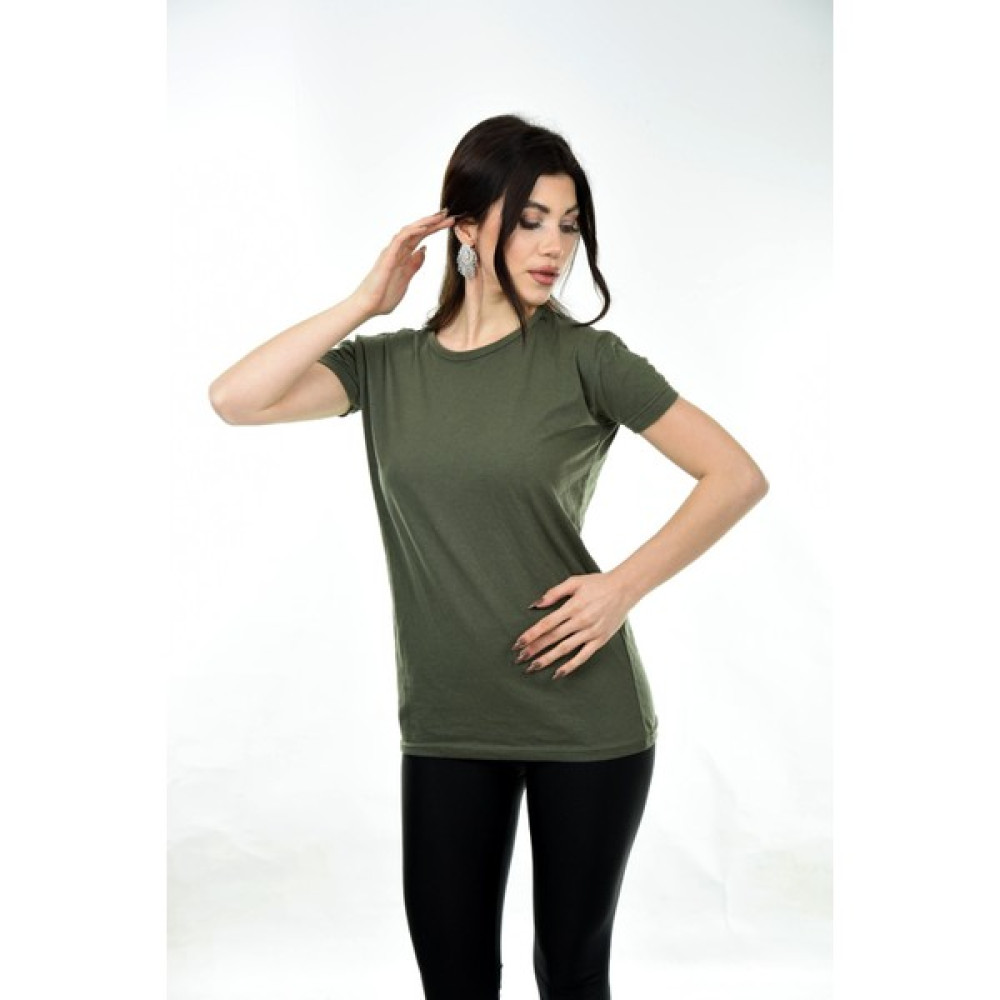 Belifanti Collection Kadın Basic Bisiklet Yaka Kısa Kollu T-Shirt Tişört Haki Bayan T-shirt Fiyatı