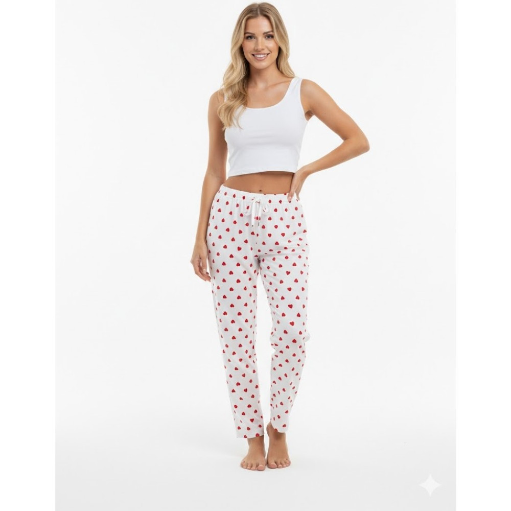 Belifanti Collection Kadın Beyaz Kalp Desenli Kurdeleli Pijama Altı Pamuklu Yumuşak Dokulu Kadın Pijama Fiyatı