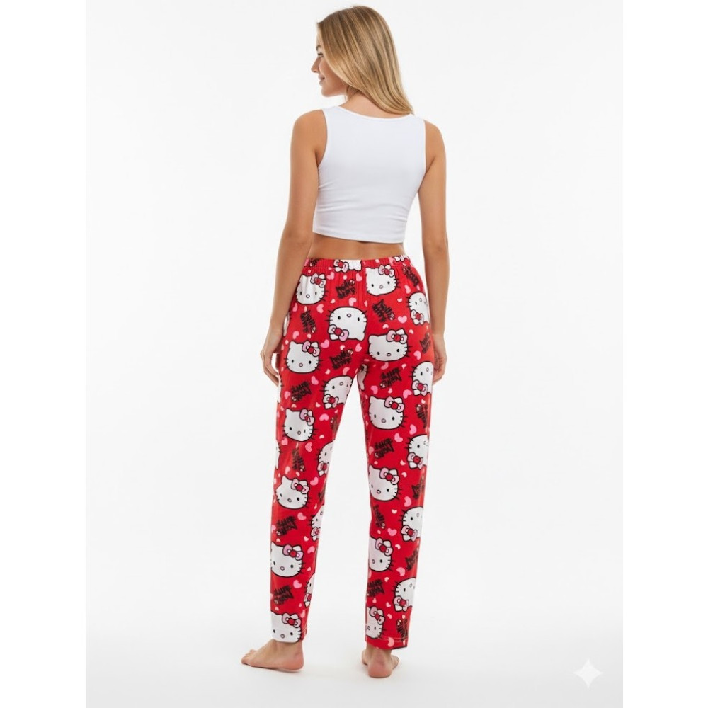 Belifanti Collection Kadın Kırmızı Hello Kitty Desenli Kurdeleli Pijama Altı Pamuklu Yumuşak Dokulu Kadın Pijama Fiyatı
