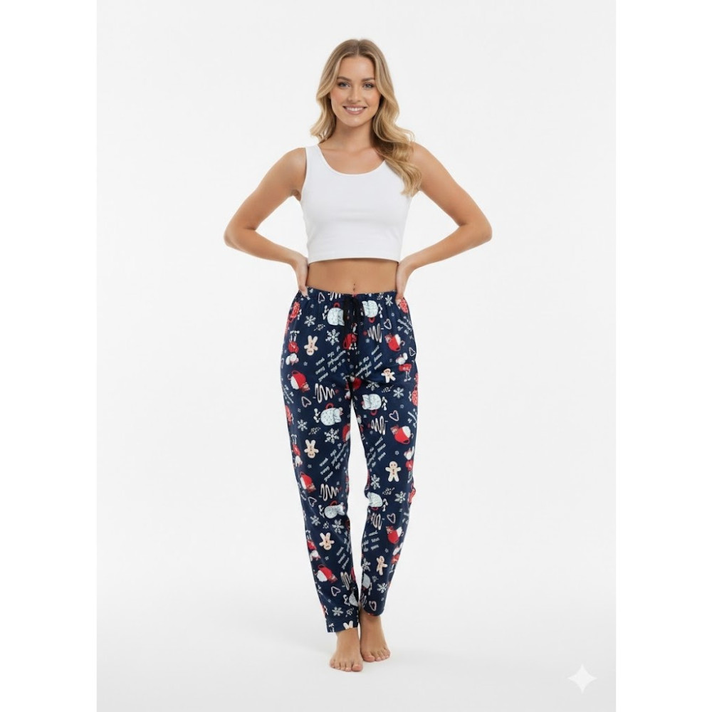 Belifanti Collection Kadın Mavi Yılbaşı Temalı Gingerbread Desenli Pijama Altı Pamuklu Yumuşak Dokulu Kadın Pijama Fiyatı
