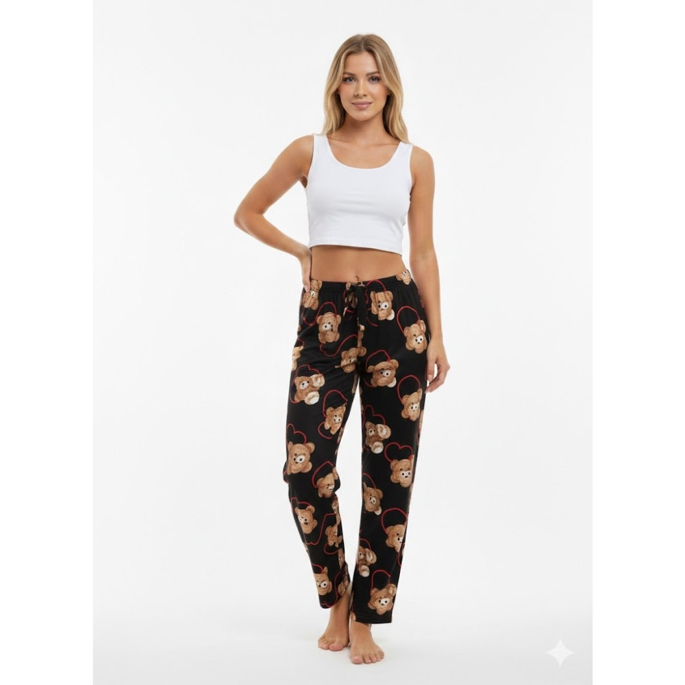 Belifanti Collection Kadın Siyah Ayıcık Desenli Kurdeleli Pijama Altı Pamuklu Yumuşak Dokulu Kadın Pijama Fiyatı