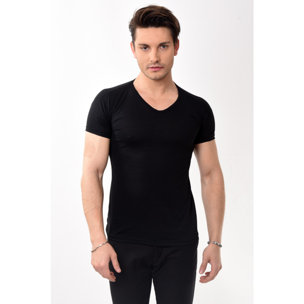 Belifanti Collection V Yaka Basic Slim Fit Erkek Tişört T-shirt Siyah S Beden Bayan T-shirt Fiyatı
