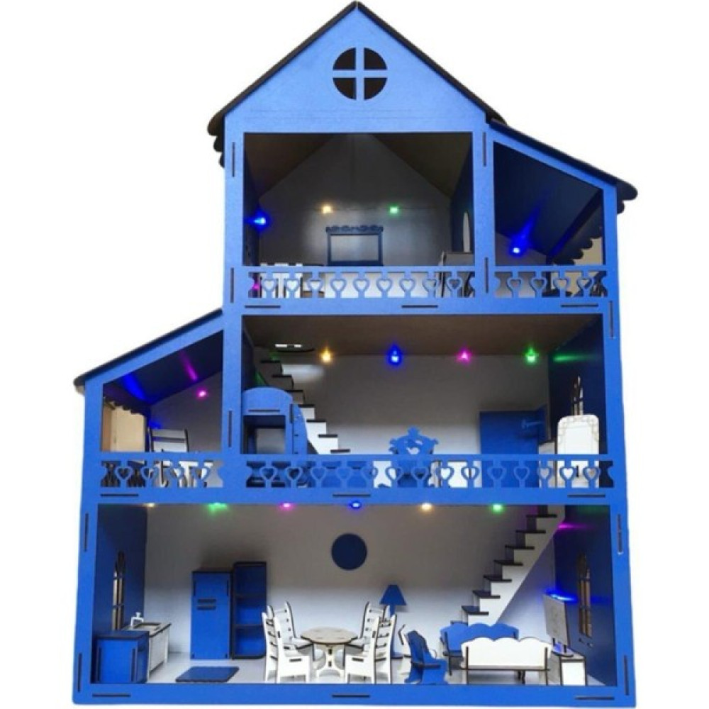 Belinay Çocuk Dünyası Ahşap Oyun Evi 100CM 36 Eşya Mavi LED Işıklı Isim Yazılır Belinay 100CM 36 Bebek Oyuncakları Fiyatı