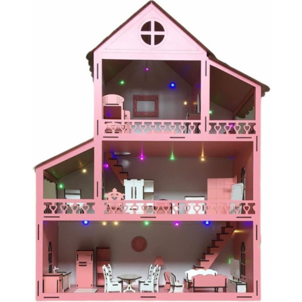 Belinay Çocuk Dünyası Ahşap Oyun Evi 100CM 36 Eşya Pembe LED Işıklı Isim Yazılır Belinay 100CM 36 Bebek Oyuncakları Fiyatı