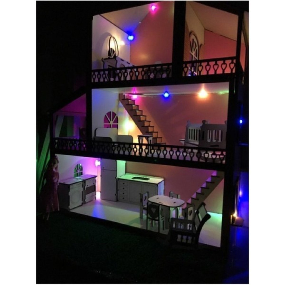 Belinay Çocuk Dünyası Ahşap Oyun Evi 60CM 14 Eşya Pembe LED Işıklı Isim Yazılır Kumbara Hediyeli Bebek Oyuncakları Fiyatı
