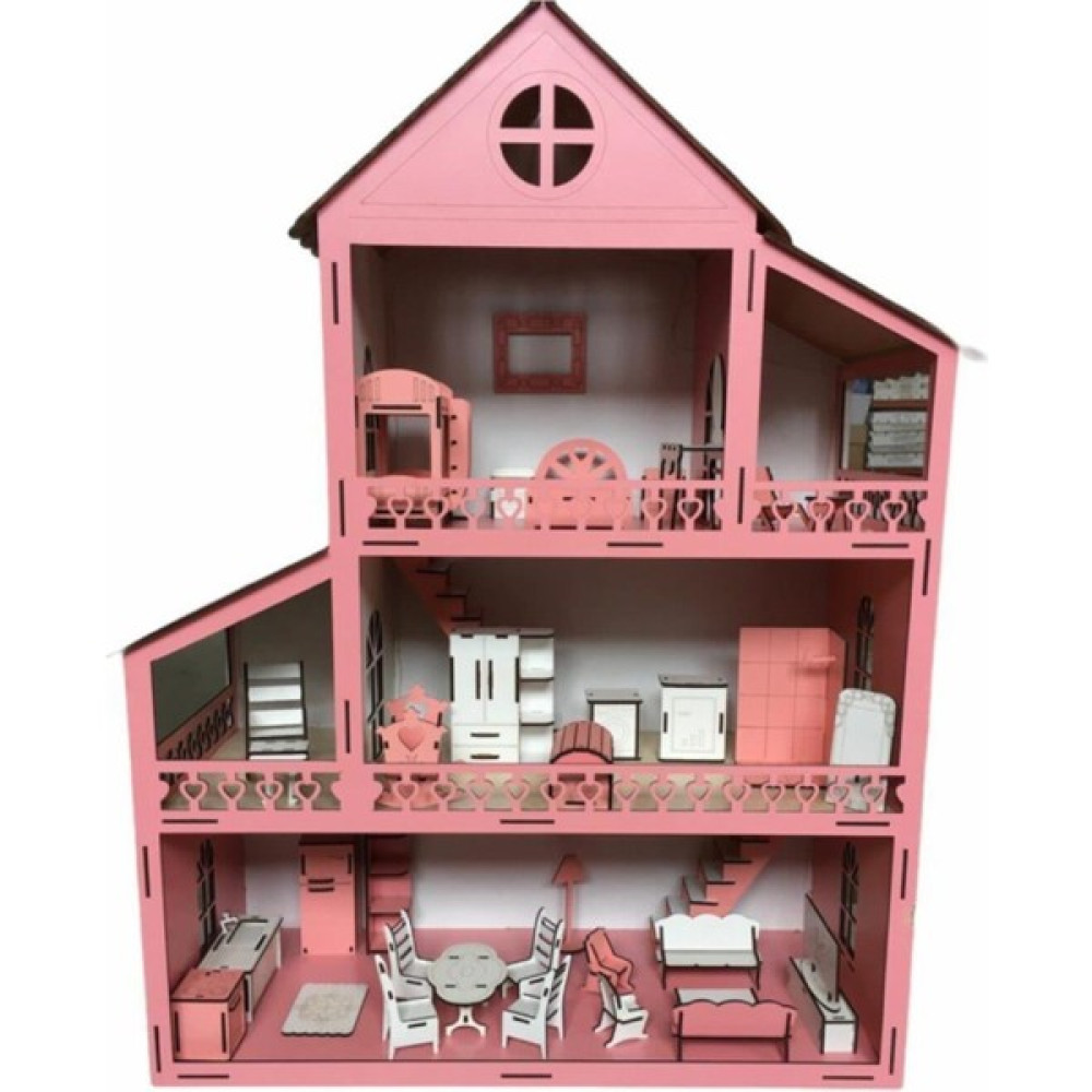 Belinay Çocuk Dünyası Ahşap Oyun Evi 80CM 36 Eşya Pembe Isim Yazılır Belinay 80CM 36 Oto Boyaları Fiyatı