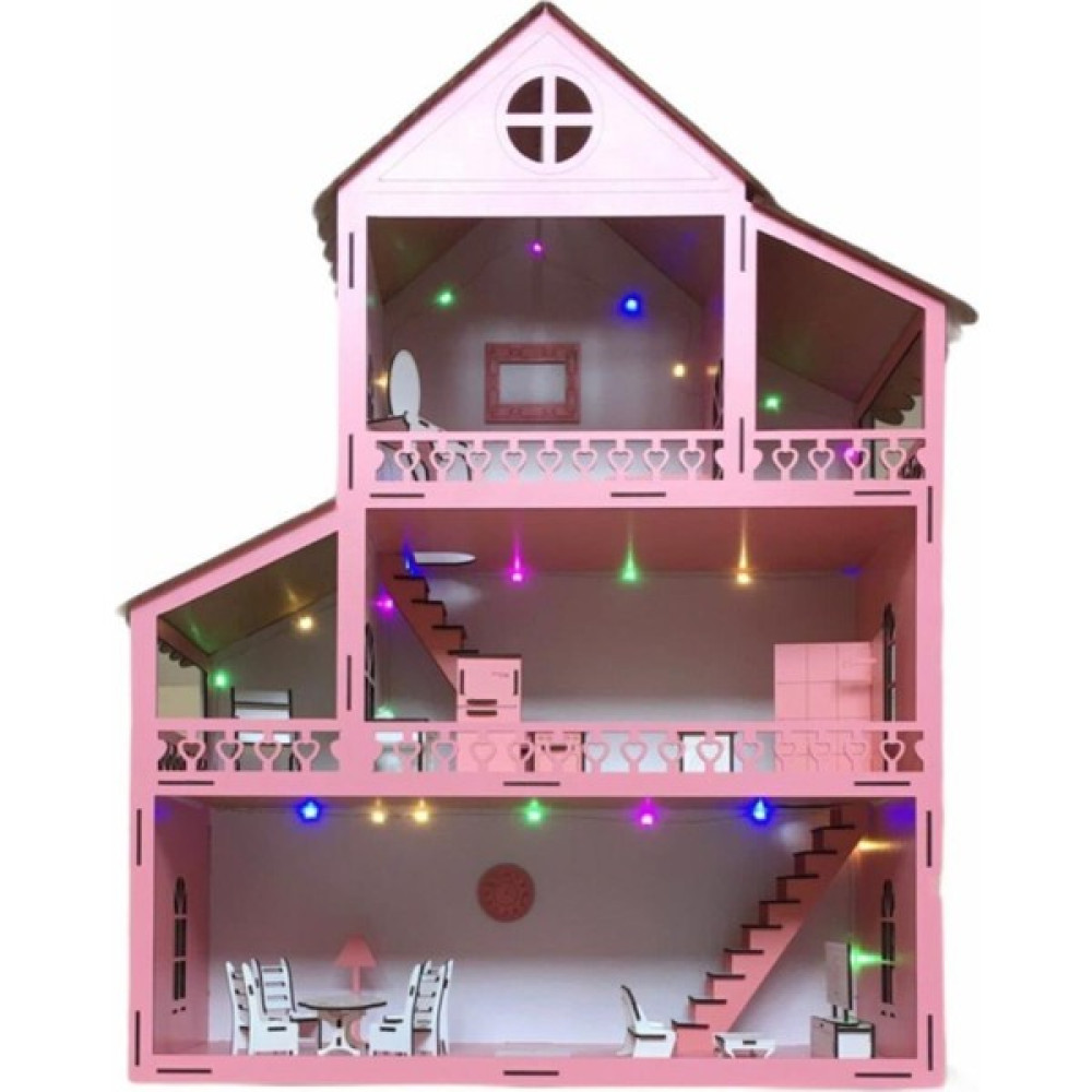 Belinay Çocuk Dünyası Işıklı Ahşap Barbie Bebek Oyun Evi Eşyalar Dahil Isim Yazılır Belinay 80CM 21 Eşya LED Bebek Oyuncakları Fiyatı