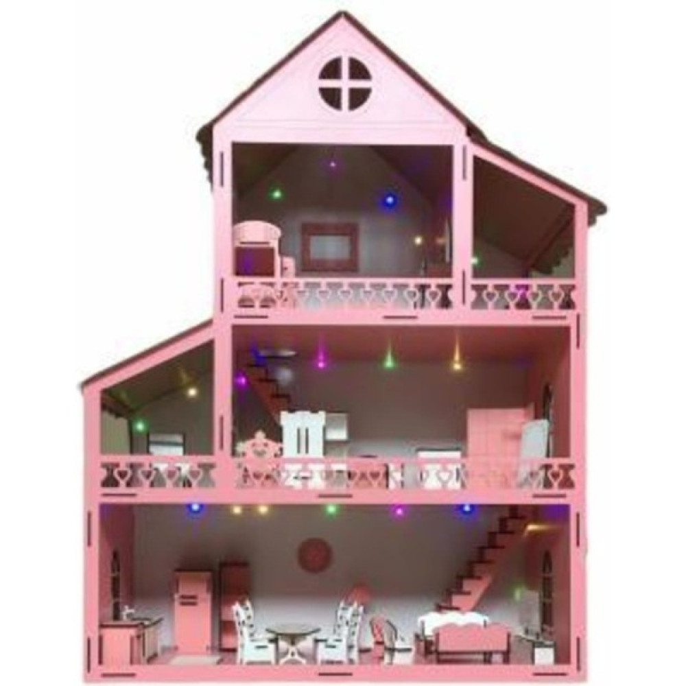 Belinay Çocuk Dünyası Işıklı ve Bahçeli Ahşap Barbie Bebek Oyun Evi Eşyalar Dahil 80CM 36 Eşya Pembe Kumbara Hediyeli Belinay 80CM 36 Eşya Bebek Oyuncakları Fiyatı
