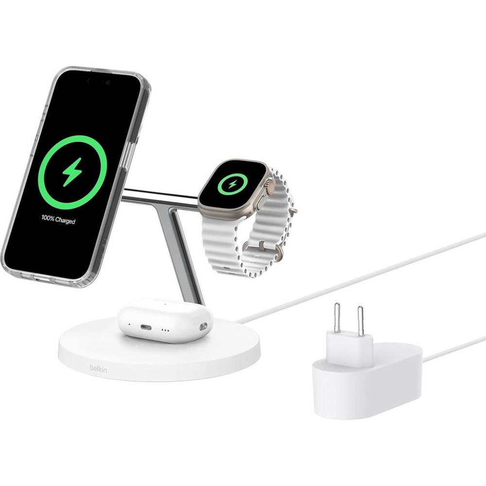 Belkin Boostcharge Pro 3'ü 1 Arada, Qi2 Magsafe Kablosuz Şarj Istasyonu, Beyaz Cep Telefonu Şarj Cihazı Fiyatı