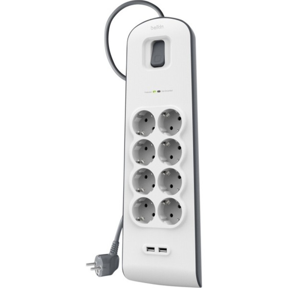 Belkin BSV804VF2M 8'li 2M Akım Korumalı Priz + 2x2.4A USB Girişi TV Aksesuarları Fiyatı