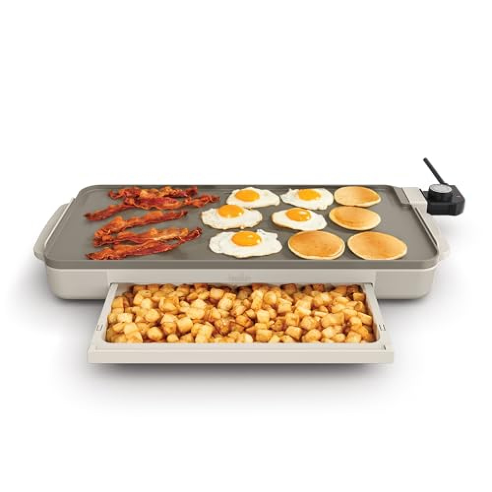 bella 10" x 20" Electric Griddle with Warming Tray, EverGood™ Ceramic Nonstick Coating & Removable Temperature Probe, Dishwasher-Safe Drip Tray & Cool Touch Handles, 1500 Watt, Oatmilk Grill and Barbecue Fiyatı