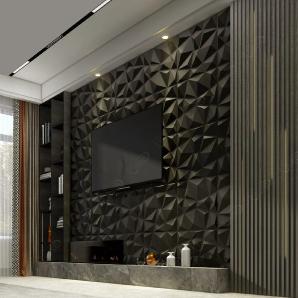 Bella Carpeti 3D Kabartmalı Pvc Yeni Nesil Yapışkanlı Duvar Kağıdı Paneli Elmas Model Siyah Renk 50X50CM - 50 x 50 cm Duvar Kağıdı Fiyatı