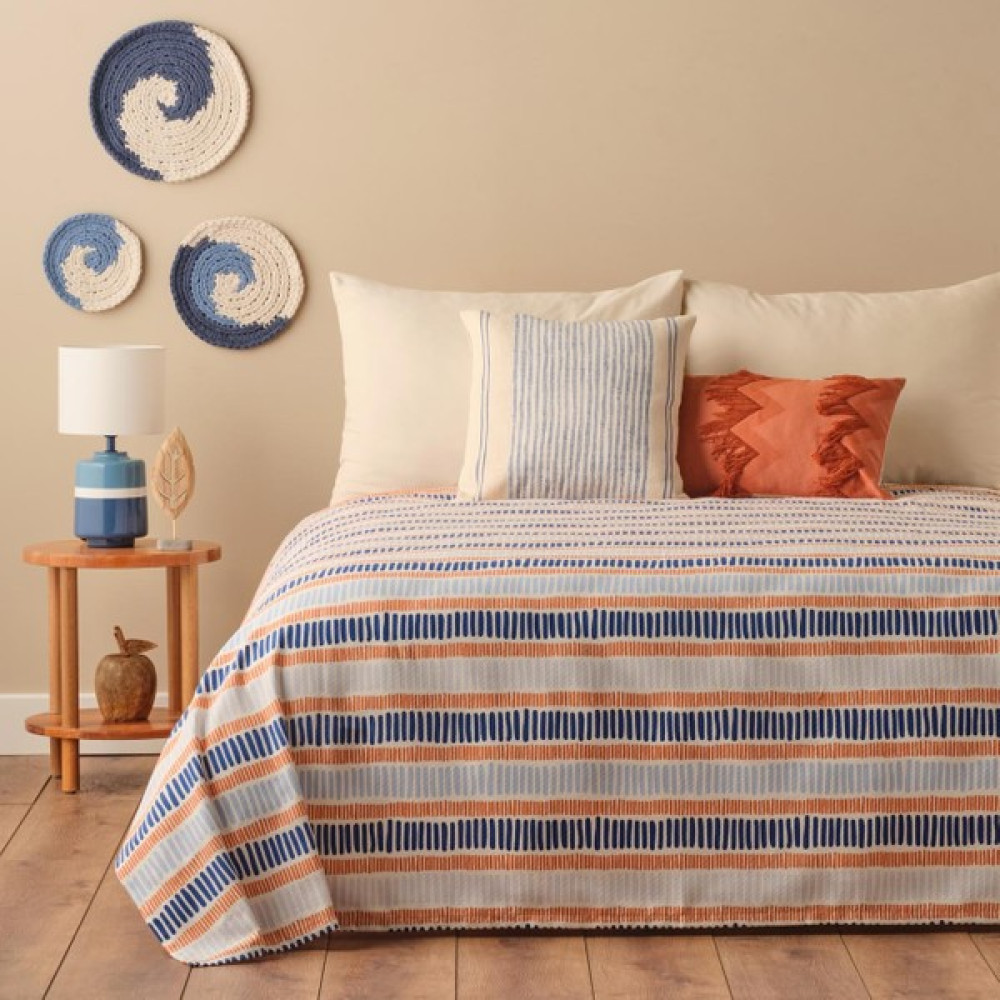 Bella Maison Marin Cooper Pamuklu Çift Kişilik Baskılı Pike Mavi (200 x 220 cm) - Renkli Pike & Pike Takımı Fiyatı
