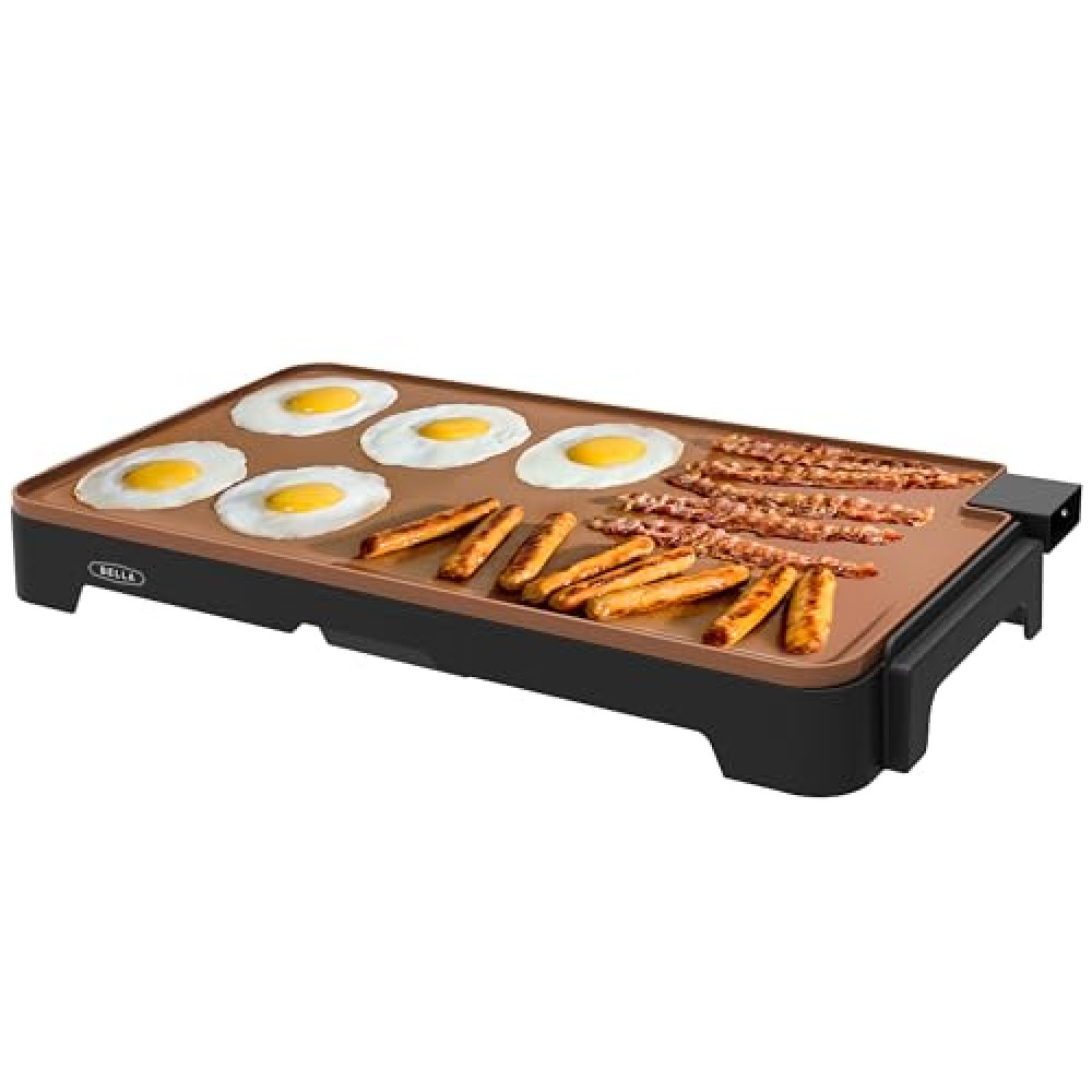 BELLA XL Electric Ceramic Titanium Griddle, Make 15 Eggs At Once, Healthy-Eco Non-stick Coating, Hassle-Free Clean Up, Large Submersible Cooking Surface, 12" x 22", Copper/Black Grill and Barbecue Fiyatı