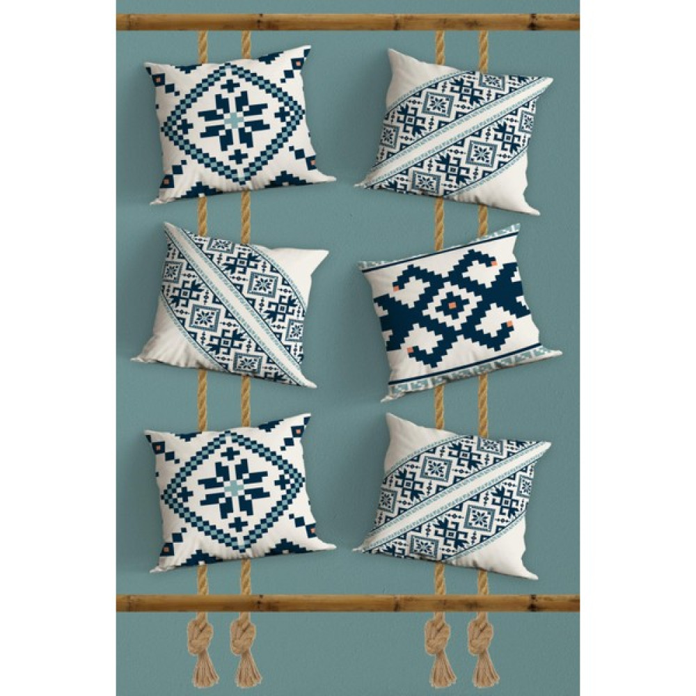Belle Benoit 6'lı Modern Tasarım Dijital Baskılı Hediyelik, Dekoratif, Koltuk Yastık Kılıfı, Kırlent Kılıfı Seti - 43 x 43 cm - Mavi Kırlent / Mobilya Yastığı Fiyatı