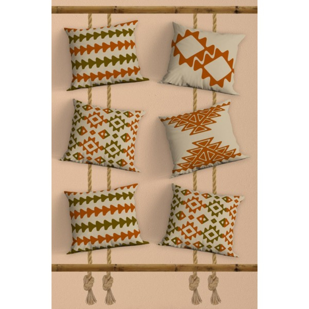 Belle Benoit 6'lı Modern Tasarım Dijital Baskılı Hediyelik, Dekoratif, Koltuk Yastık Kılıfı, Kırlent Kılıfı Seti - 43 x 43 cm - Turuncu Kırlent / Mobilya Yastığı Fiyatı