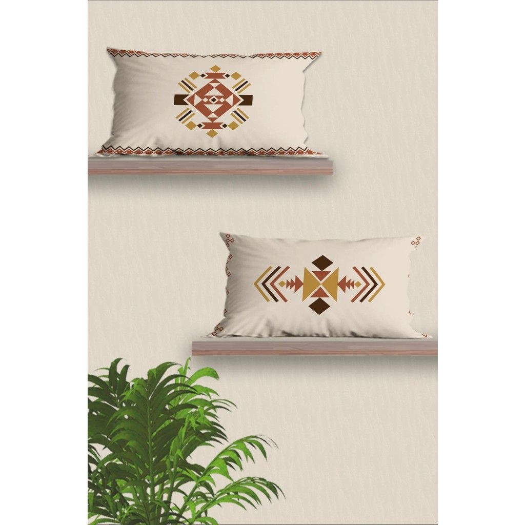 Belle Benoit Dikdörtgen Çift Tarafı Dijital Baskılı 2'li Modern Tasarım 30 x 50 cm Kırlent Kılıfı Seti - Bej - Bakır Kırlent / Mobilya Yastığı Fiyatı