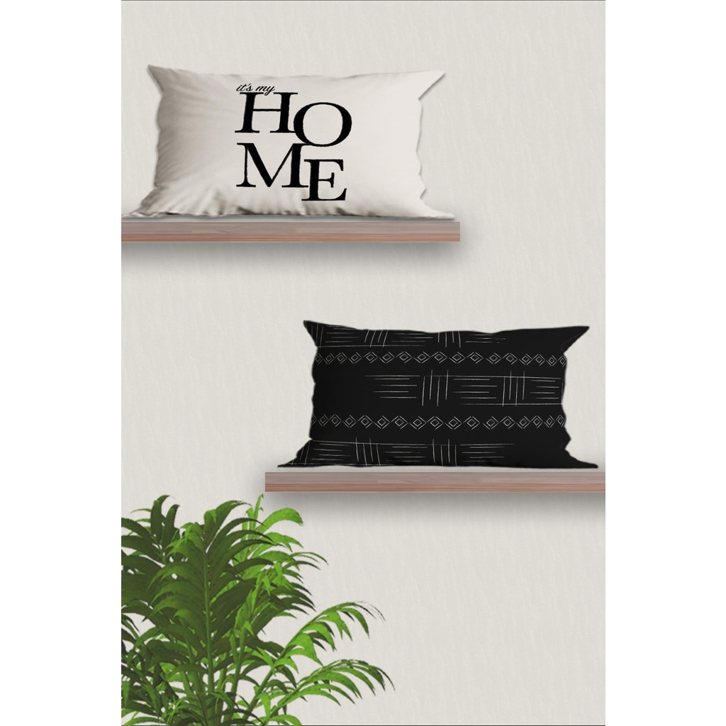 Belle Benoit Dikdörtgen Çift Tarafı Dijital Baskılı 2'li Modern Tasarım 30 x 50 cm Kırlent Kılıfı Seti - Beyaz - Siyah Kırlent / Mobilya Yastığı Fiyatı