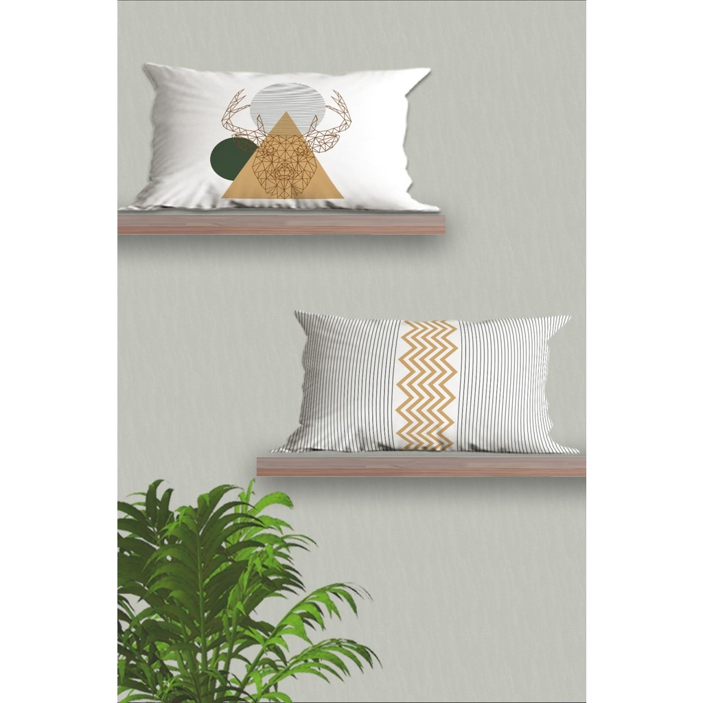 Belle Benoit Dikdörtgen Çift Tarafı Dijital Baskılı 2'li Modern Tasarım 30 x 50 cm Kırlent Kılıfı Seti - Beyaz - Yeşil Kırlent / Mobilya Yastığı Fiyatı