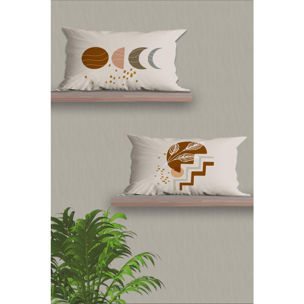Belle Benoit Dikdörtgen Çift Tarafı Dijital Baskılı 2'li Modern Tasarım 30 x 50 cm Kırlent Kılıfı Seti - Ekru Kırlent / Mobilya Yastığı Fiyatı