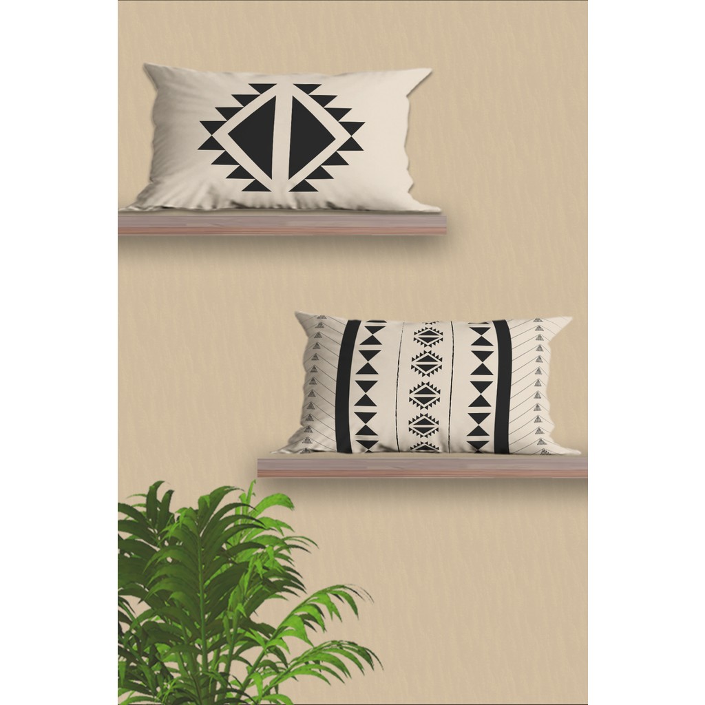 Belle Benoit Dikdörtgen Çift Tarafı Dijital Baskılı 2'li Modern Tasarım 30 x 50 cm Kırlent Kılıfı Seti - Ekru - Bej Kırlent / Mobilya Yastığı Fiyatı