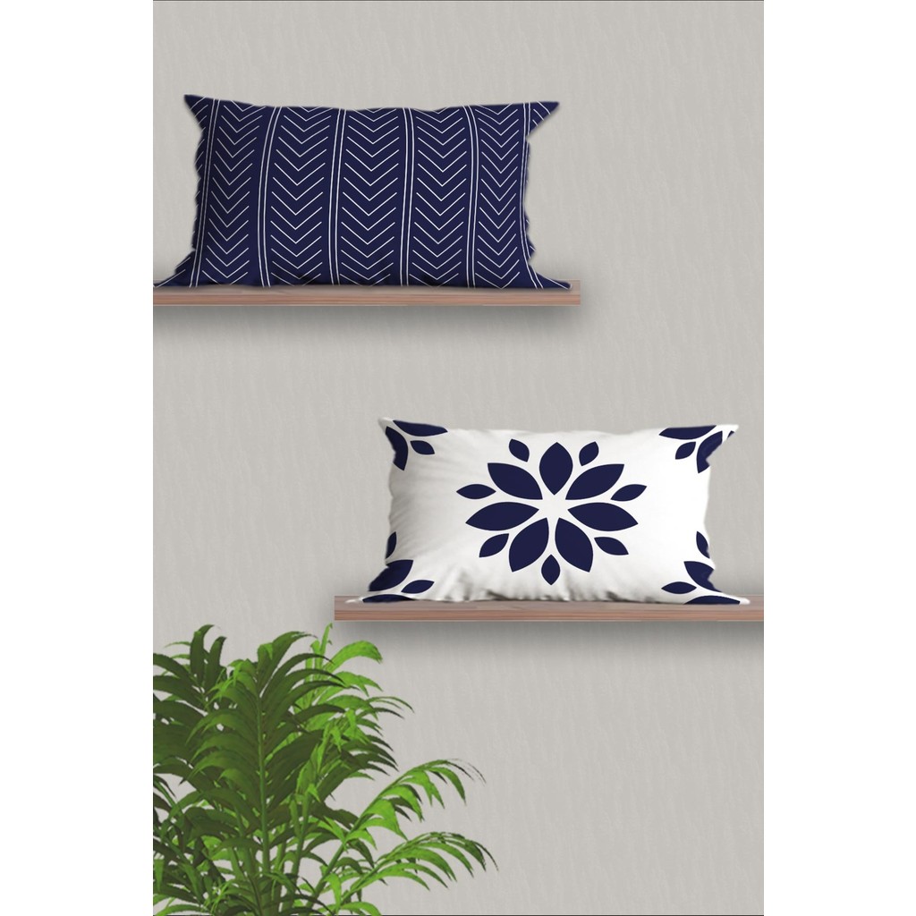 Belle Benoit Dikdörtgen Çift Tarafı Dijital Baskılı 2'li Modern Tasarım 30 x 50 cm Kırlent Kılıfı Seti - Lacivert Kırlent / Mobilya Yastığı Fiyatı