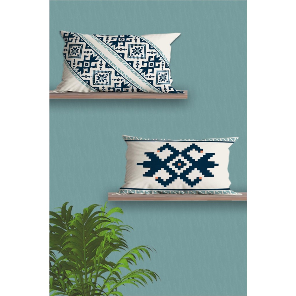 Belle Benoit Dikdörtgen Çift Tarafı Dijital Baskılı 2'li Modern Tasarım 30 x 50 cm Kırlent Kılıfı Seti - Mavi - Beyaz Kırlent / Mobilya Yastığı Fiyatı