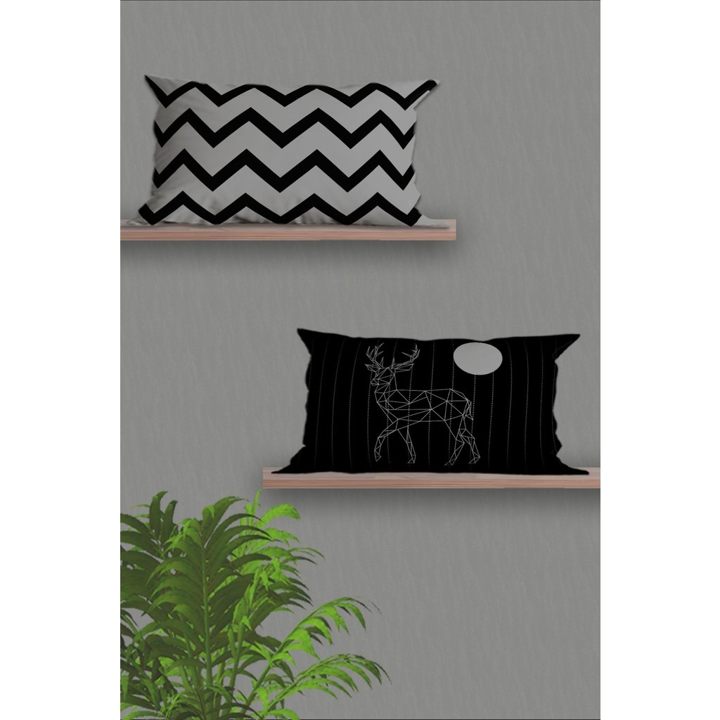 Belle Benoit Dikdörtgen Çift Tarafı Dijital Baskılı 2'li Modern Tasarım 30 x 50 cm Kırlent Kılıfı Seti - Siyah Kırlent / Mobilya Yastığı Fiyatı