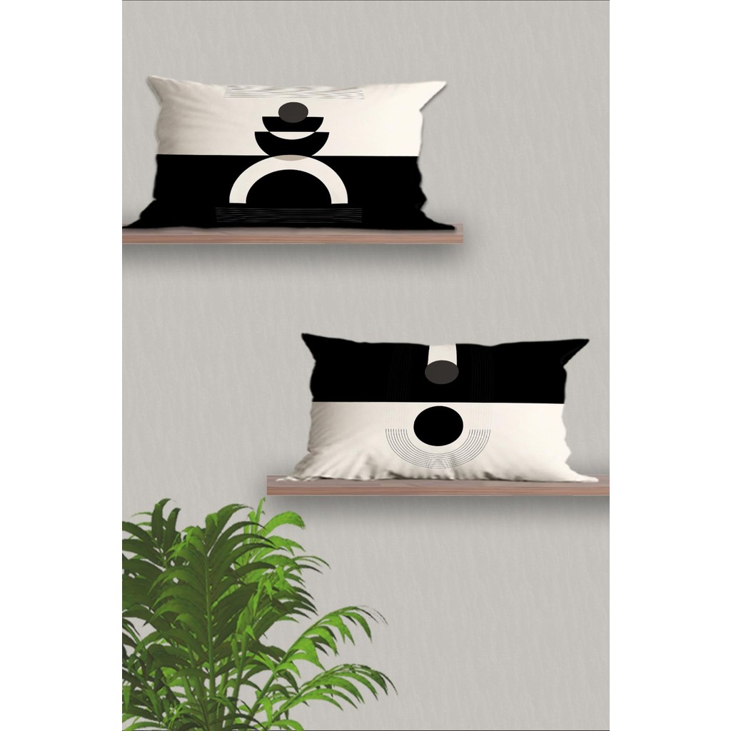 Belle Benoit Dikdörtgen Çift Tarafı Dijital Baskılı 2'li Modern Tasarım 30 x 50 cm Kırlent Kılıfı Seti - Siyah - Beyaz Kırlent / Mobilya Yastığı Fiyatı