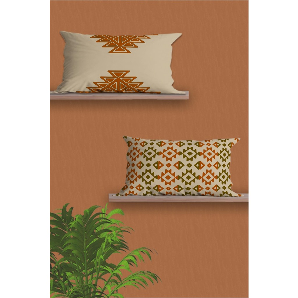 Belle Benoit Dikdörtgen Çift Tarafı Dijital Baskılı 2'li Modern Tasarım 30 x 50 cm Kırlent Kılıfı Seti - Turuncu - Bej Kırlent / Mobilya Yastığı Fiyatı