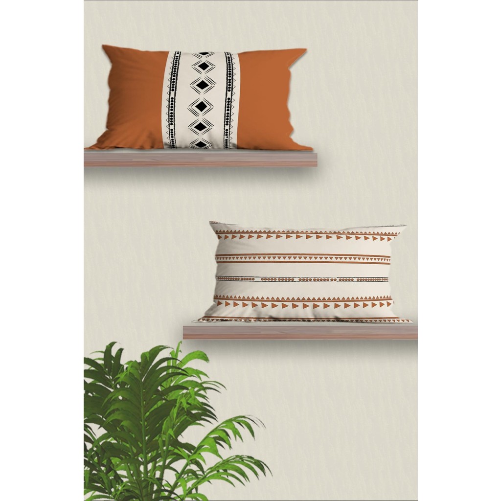 Belle Benoit Dikdörtgen Çift Tarafı Dijital Baskılı 2'li Modern Tasarım 30 x 50 cm Kırlent Kılıfı Seti - Turuncu - Krem - Beyaz Kırlent / Mobilya Yastığı Fiyatı