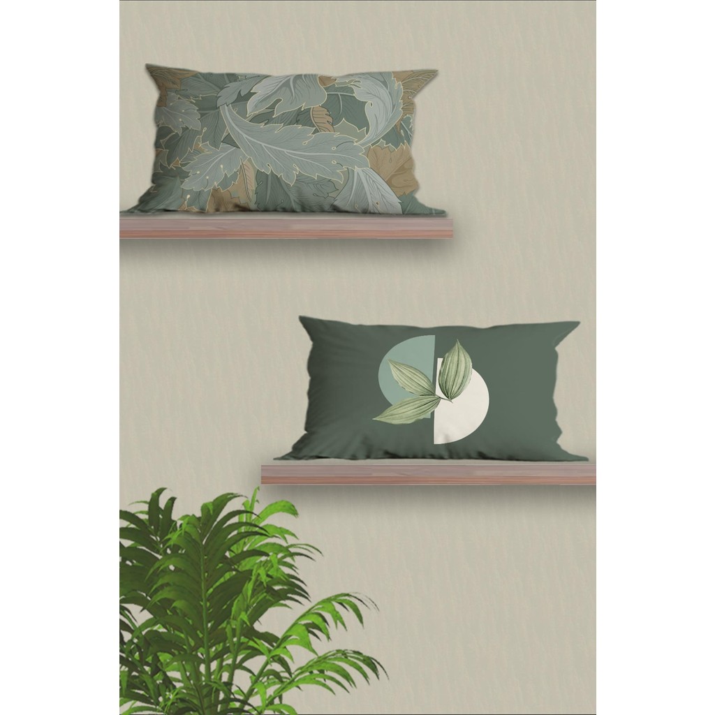 Belle Benoit Dikdörtgen Çift Tarafı Dijital Baskılı 2'li Modern Tasarım 30 x 50 cm Kırlent Kılıfı Seti - Yeşil Kırlent / Mobilya Yastığı Fiyatı