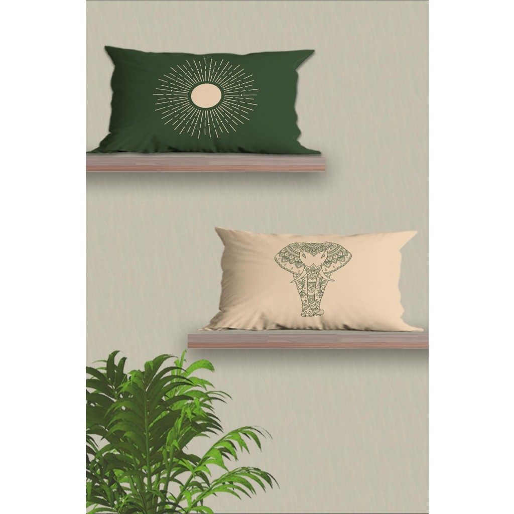Belle Benoit Dikdörtgen Çift Tarafı Dijital Baskılı 2'li Modern Tasarım 30 x 50 cm Kırlent Kılıfı Seti - Yeşil - Bej Kırlent / Mobilya Yastığı Fiyatı