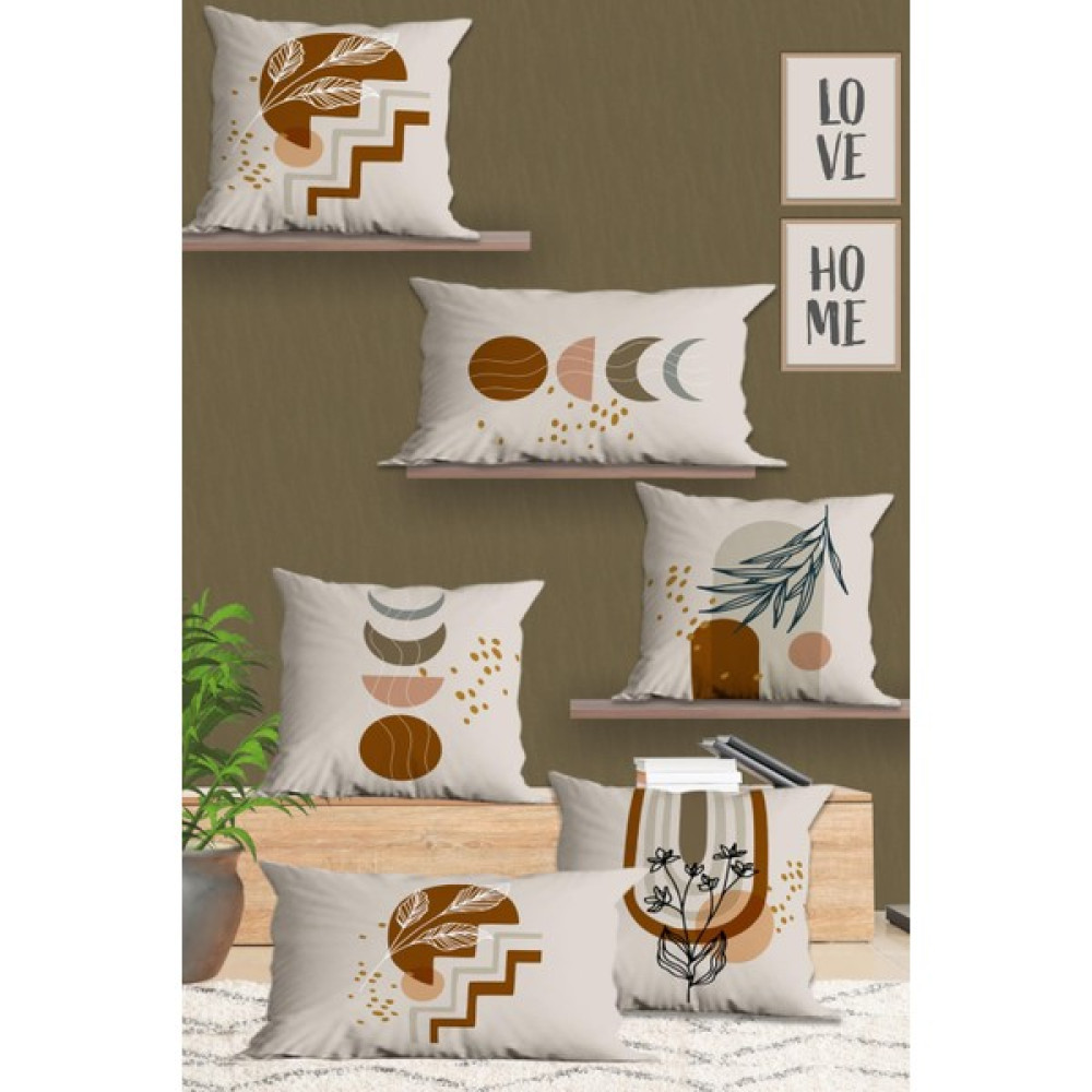 Belle Benoit Modern Tasarım 6'lı 3D Dijital Baskılı Dikdörtgen 30 x 50 cm ve 43 x 43 cm Kare Kırlent Kılıfı Seti - Bej Kırlent / Mobilya Yastığı Fiyatı