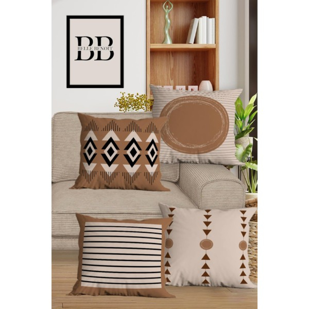 Belle Benoit Modern Tasarım Dijital Baskılı Hediyelik Dekoratif 4' Lü Koltuk Yastık Kılıfı Kırlent Kılıfı Seti - 43 x 43 cm - Açık Kahverengi Kırlent / Mobilya Yastığı Fiyatı