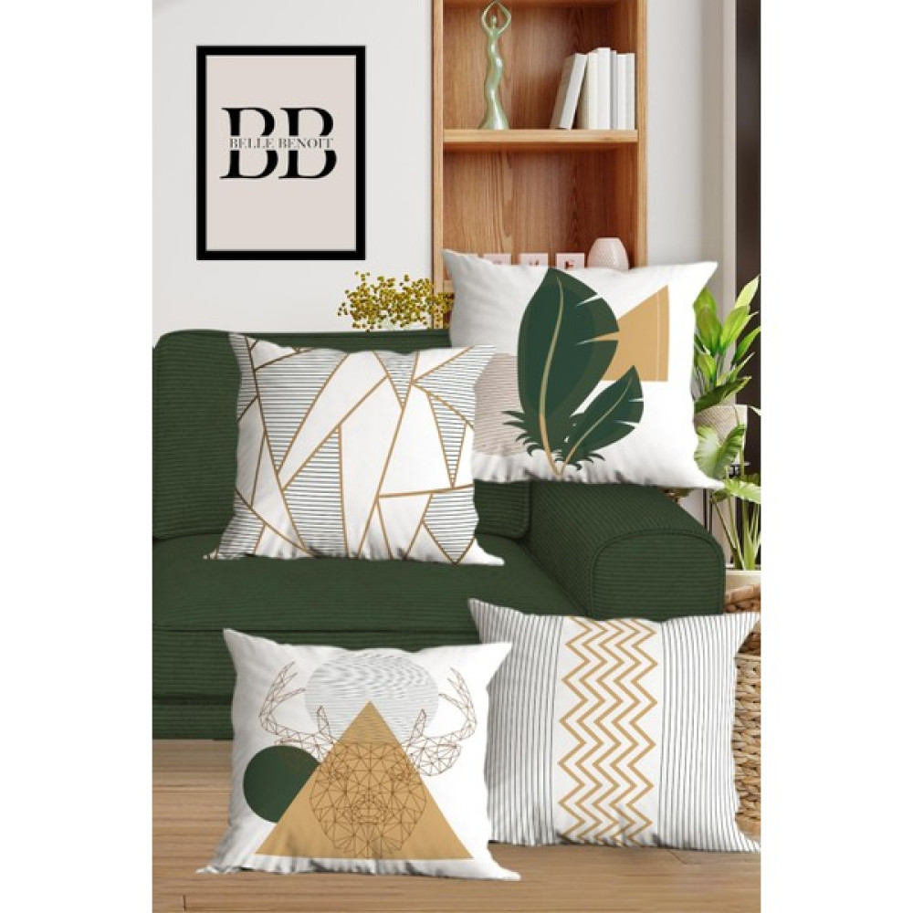 Belle Benoit Modern Tasarım Dijital Baskılı Hediyelik Dekoratif 4' Lü Koltuk Yastık Kılıfı Kırlent Kılıfı Seti - 43 x 43 cm - Beyaz Kırlent / Mobilya Yastığı Fiyatı
