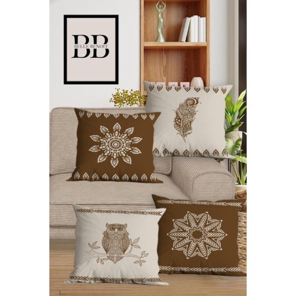 Belle Benoit Modern Tasarım Dijital Baskılı Hediyelik Dekoratif 4' Lü Koltuk Yastık Kılıfı Kırlent Kılıfı Seti - 43 x 43 cm - Kahverengi Kırlent / Mobilya Yastığı Fiyatı