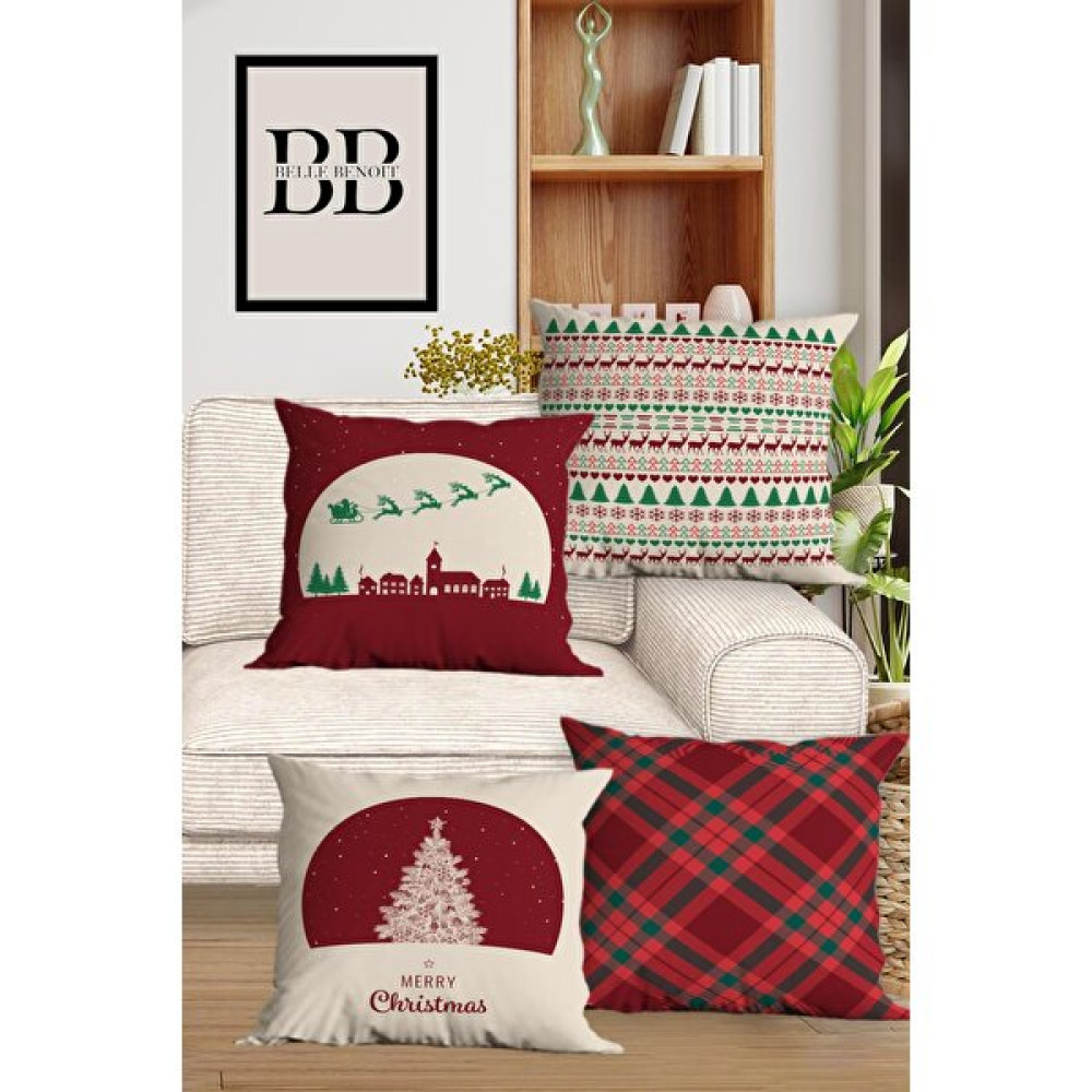 Belle Benoit Modern Tasarım Dijital Baskılı Hediyelik Dekoratif 4' Lü Koltuk Yastık Kılıfı Kırlent Kılıfı Seti - 43 x 43 cm - Kırmızı Kırlent / Mobilya Yastığı Fiyatı