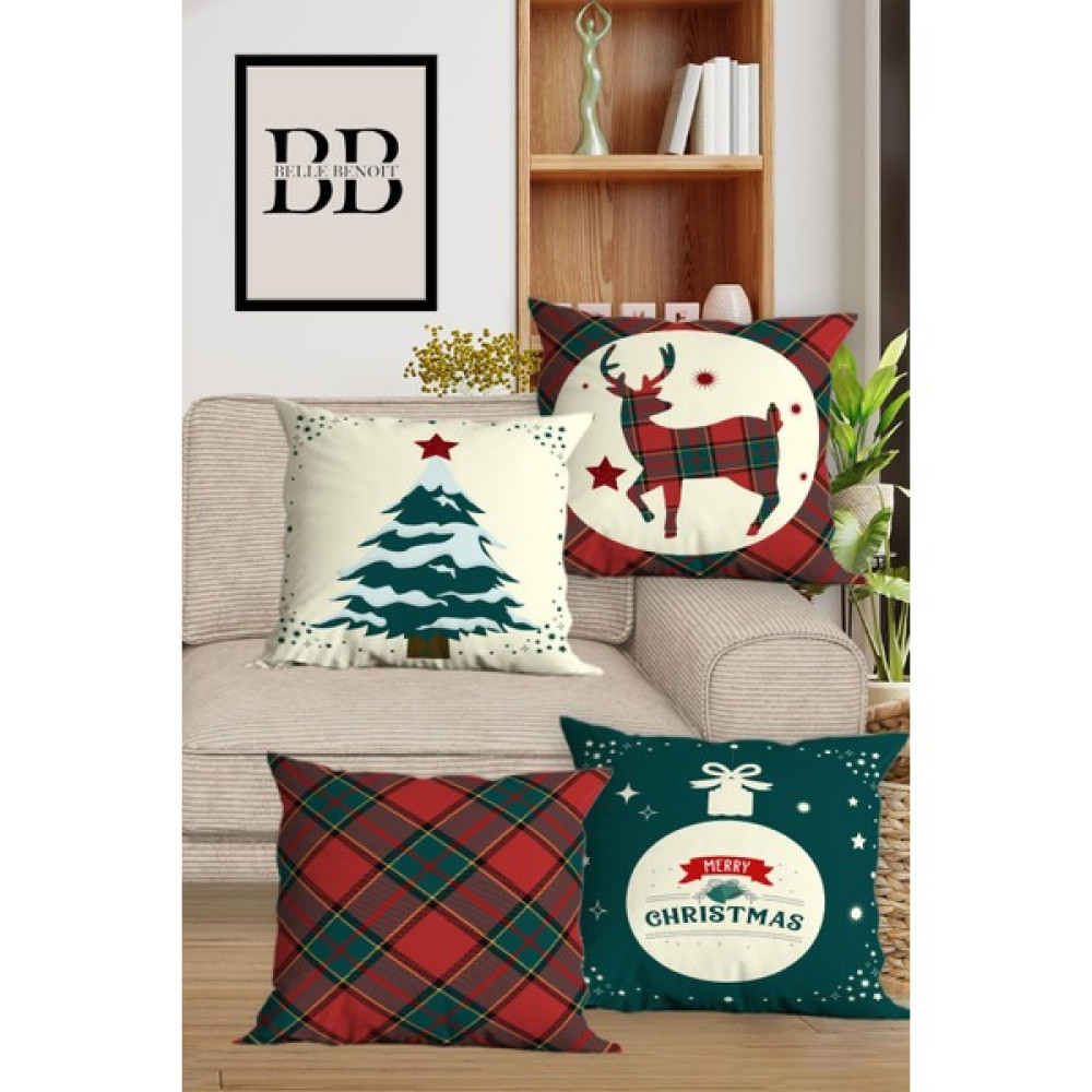 Belle Benoit Modern Tasarım Dijital Baskılı Hediyelik Dekoratif 4' Lü Koltuk Yastık Kılıfı Kırlent Kılıfı Seti - 43 x 43 cm - Kırmızı - Bej Kırlent / Mobilya Yastığı Fiyatı
