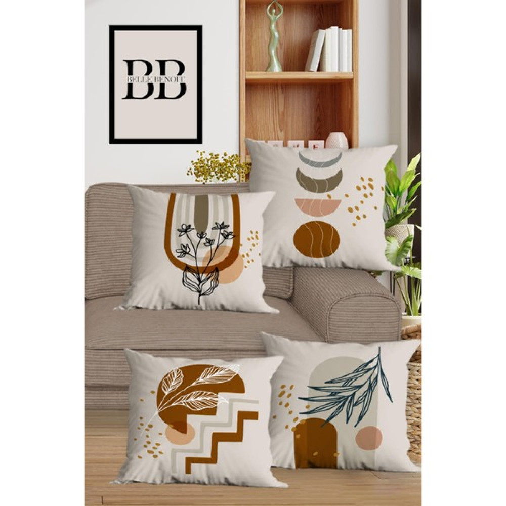 Belle Benoit Modern Tasarım Dijital Baskılı Hediyelik Dekoratif 4' Lü Koltuk Yastık Kılıfı Kırlent Kılıfı Seti - 43 x 43 cm - Koyu - Açık Yeşil Kırlent / Mobilya Yastığı Fiyatı