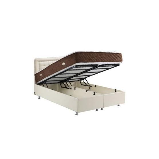Belletto 150x200 cm Çift Kişilik Sandıklı Krem Deri Baza ve Başlık