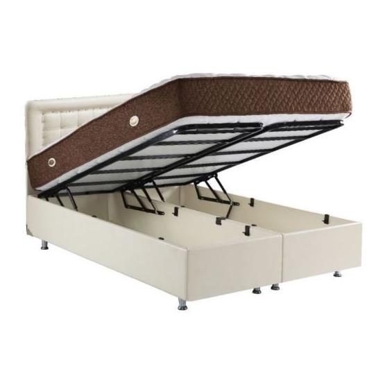 Belletto 150x200 cm Çift Kişilik Sandıklı Krem Deri Baza ve Başlık