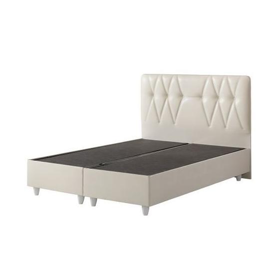 Belletto 150x200 cm Çift Kişilik Sandıklı Krem Deri Baza ve Başlık