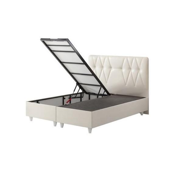 Belletto 150x200 cm Çift Kişilik Sandıklı Krem Deri Baza ve Başlık
