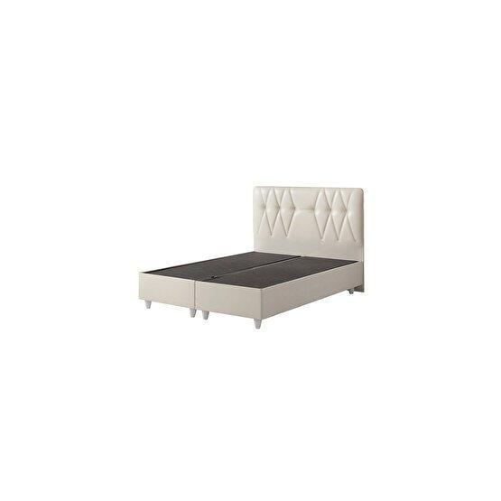 Belletto 150x200 cm Çift Kişilik Sandıklı Krem Deri Baza ve Başlık
