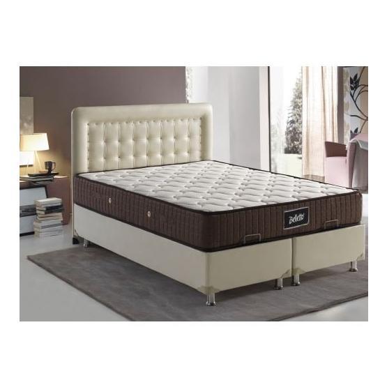 Belletto 160x200 cm Çift Kişilik Sandıklı Krem Deri Baza ve Başlık