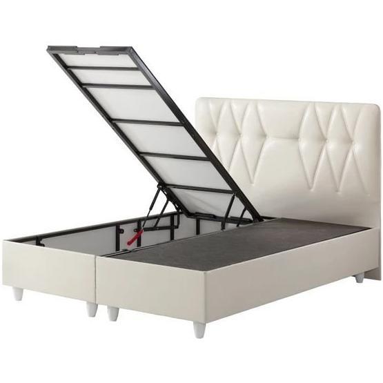 Belletto 160x200 cm Çift Kişilik Sandıklı Krem Deri Baza ve Başlık